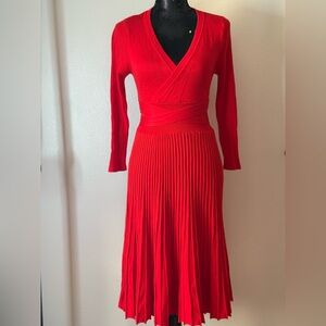 NWT Jianshan Red Knit Stretchy Ribbed Pleated Dress
